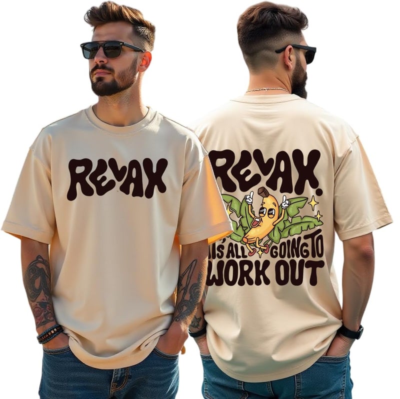 RodZen Men's Cotton Round Neck Printed Oversized Loose Fit T-Shirt (in, Alpha, 2XL, Cream) - Image 1
