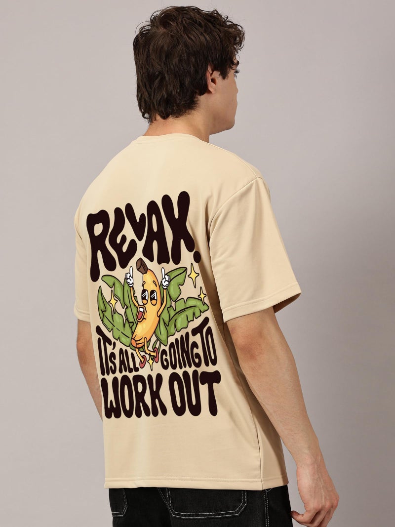 RodZen Men's Cotton Round Neck Printed Oversized Loose Fit T-Shirt (in, Alpha, 2XL, Cream) - Image 2