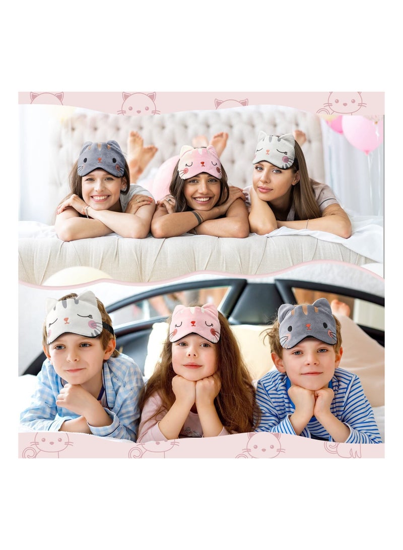 KASTWAVE 3 Pcs Sleeping Eye Masks, Cat Face Eye Masks, Cute Cartoon Travel Shading, Lightweight Nighttime Super Soft and Fun Eye Masks for Kids Boys and Girls (White+Pink+Grey) - Image 4
