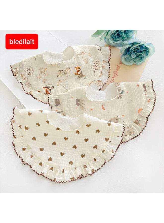 Bledilait Baby Bibs Pure Cotton Petal Drool Towel Baby Summer Thin Meal Pocket Four-layer Newborn Bibs 3-pack - Image 1