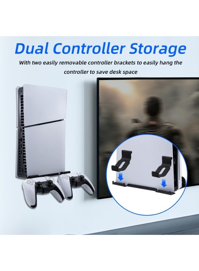 PGTECH Wall-mounted Display Stand for PS5 Slim, PS5 Console Wall Mount with PS5 Controller Storage Holder, Sturdy Storage Wall Bracket, Space-Saving, Black - Image 4
