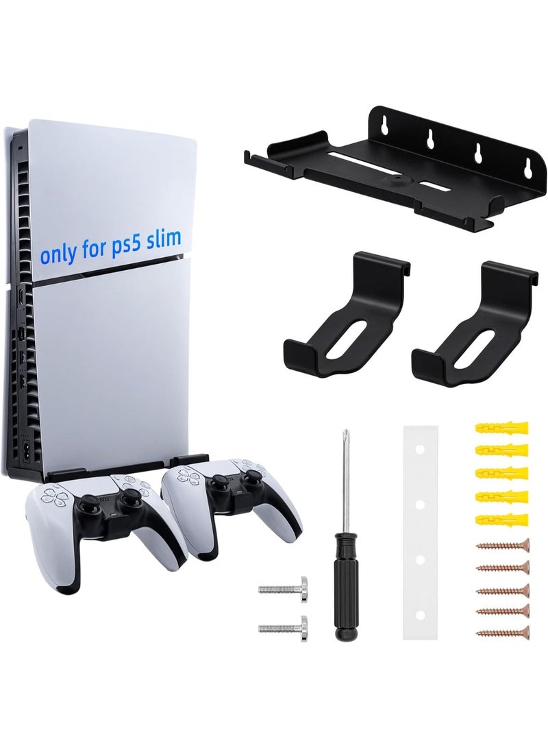 PGTECH Wall-mounted Display Stand for PS5 Slim, PS5 Console Wall Mount with PS5 Controller Storage Holder, Sturdy Storage Wall Bracket, Space-Saving, Black - Image 1