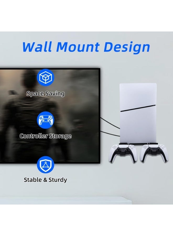 PGTECH Wall-mounted Display Stand for PS5 Slim, PS5 Console Wall Mount with PS5 Controller Storage Holder, Sturdy Storage Wall Bracket, Space-Saving, Black - Image 2