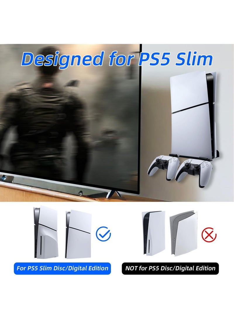 PGTECH Wall-mounted Display Stand for PS5 Slim, PS5 Console Wall Mount with PS5 Controller Storage Holder, Sturdy Storage Wall Bracket, Space-Saving, Black - Image 3