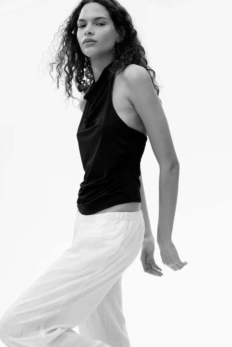 H&M  Wide linen-blend trousers for Women | Best Price UAE