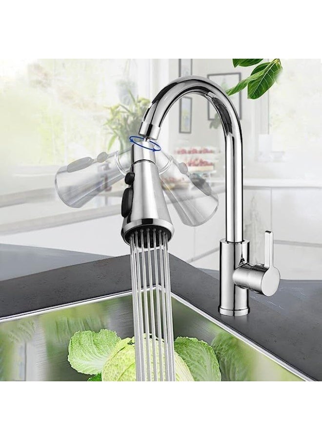 Stainless steel 3-spray faucet attachment with control switch.