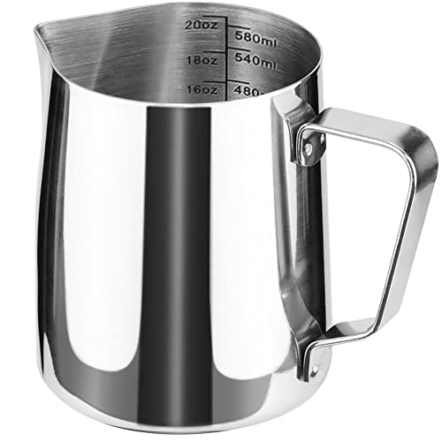 HOFASON Stainless Steel Milk Frothing Pitcher Cappuccino Pitcher Pouring Jug Espresso Cup Creamer Cup for Latte Art, 20 Ounce (600 ML) - Image 1
