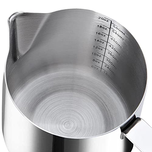 HOFASON Stainless Steel Milk Frothing Pitcher Cappuccino Pitcher Pouring Jug Espresso Cup Creamer Cup for Latte Art, 20 Ounce (600 ML) - Image 3