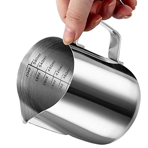 HOFASON Stainless Steel Milk Frothing Pitcher Cappuccino Pitcher Pouring Jug Espresso Cup Creamer Cup for Latte Art, 20 Ounce (600 ML) - Image 2