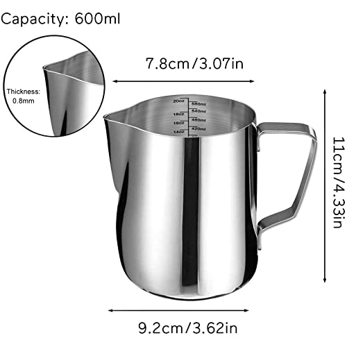 HOFASON Stainless Steel Milk Frothing Pitcher Cappuccino Pitcher Pouring Jug Espresso Cup Creamer Cup for Latte Art, 20 Ounce (600 ML) - Image 5