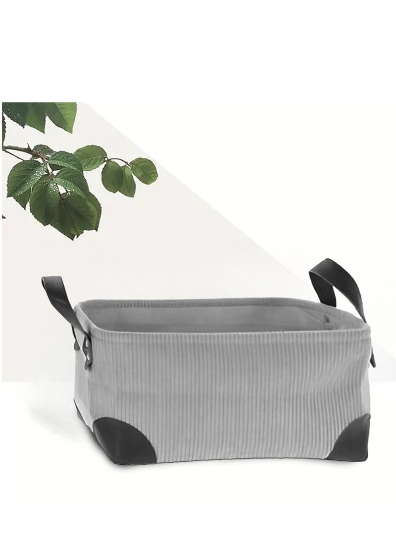 Soft Velvet Fabric Basket Organizer with Handles - Gray - Image 1