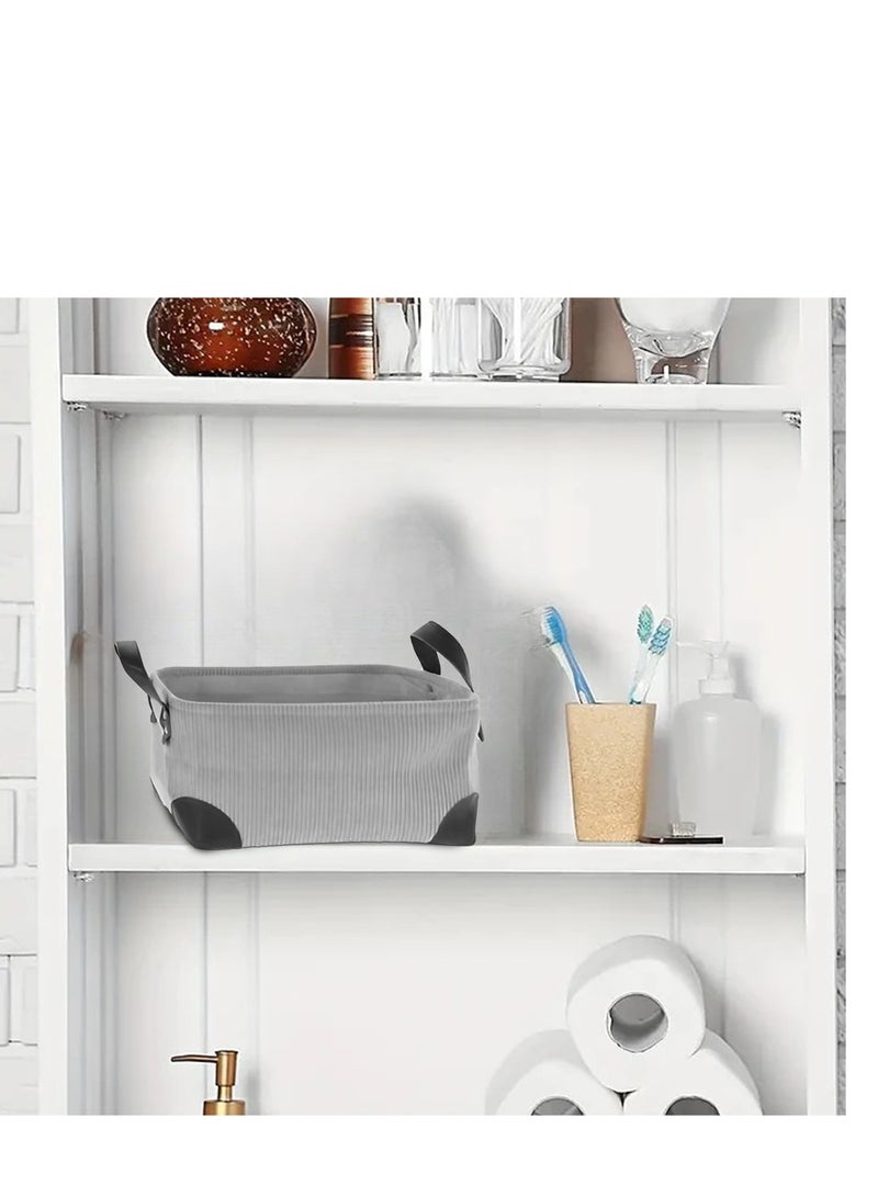 Soft Velvet Fabric Basket Organizer with Handles - Gray - Image 3