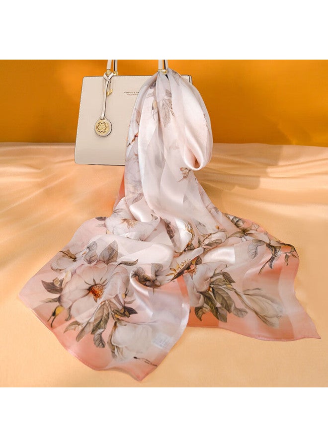 Hang Silk House Hangsifu Pure Silk Mulberry Silk Chinese-style Scarf Shawl Wrap, Birthday Gift Box For Wife Or Mother, Practical Pink And White - Image 1
