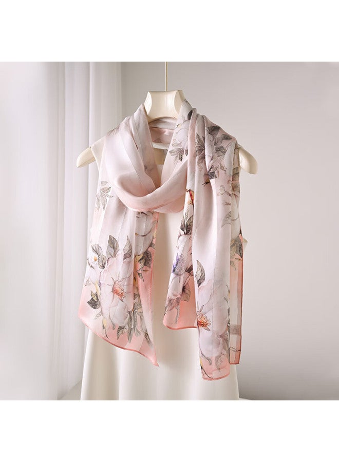 Hang Silk House Hangsifu Pure Silk Mulberry Silk Chinese-style Scarf Shawl Wrap, Birthday Gift Box For Wife Or Mother, Practical Pink And White - Image 2
