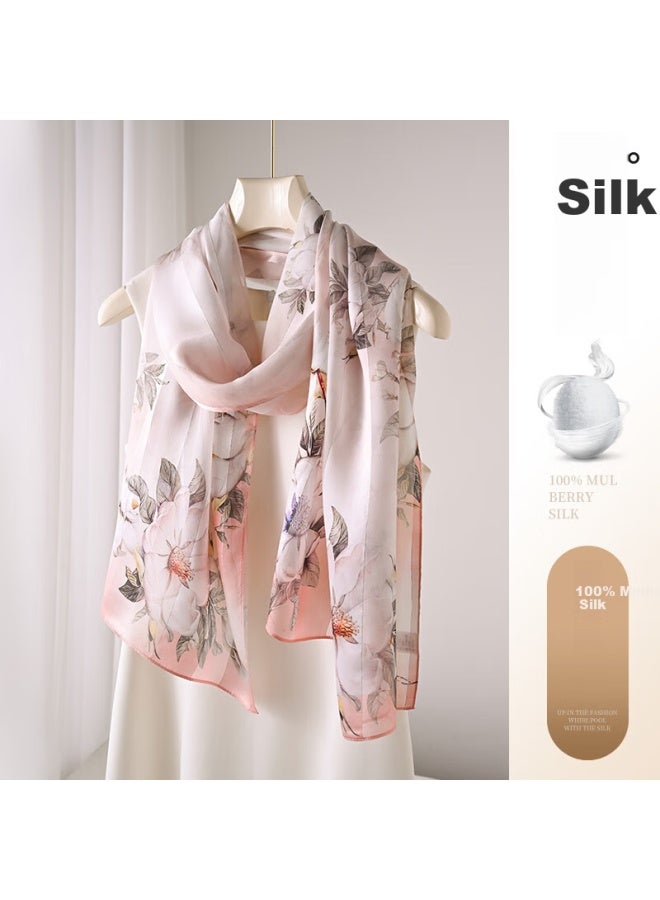 Hang Silk House Hangsifu Pure Silk Mulberry Silk Chinese-style Scarf Shawl Wrap, Birthday Gift Box For Wife Or Mother, Practical Pink And White - Image 4