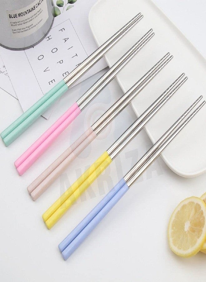 AKRIZA 5 Pair Stainless Steel Chopstick with PVC Hand Grip - Multicolor - Image 2