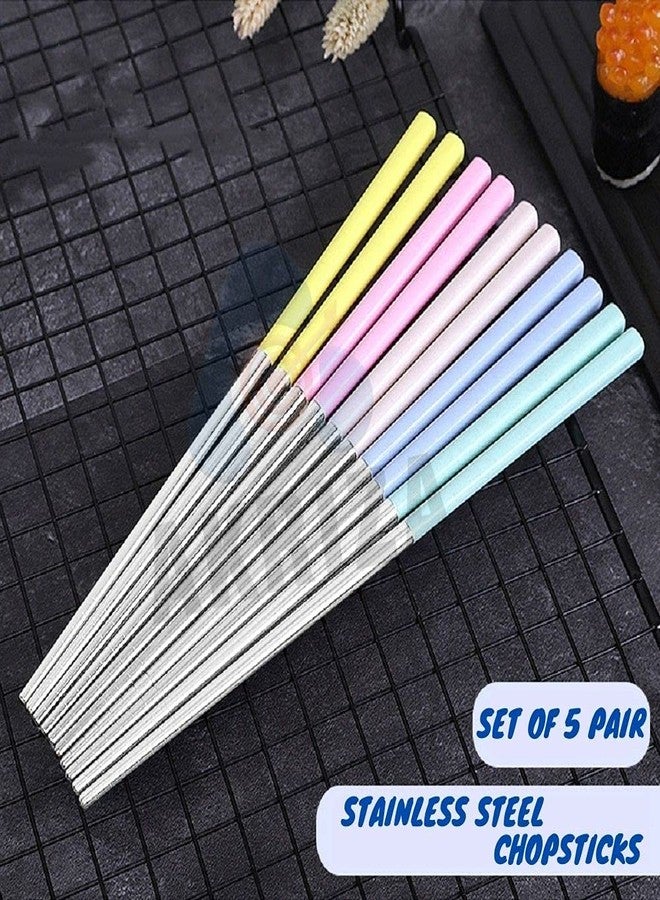AKRIZA 5 Pair Stainless Steel Chopstick with PVC Hand Grip - Multicolor - Image 5