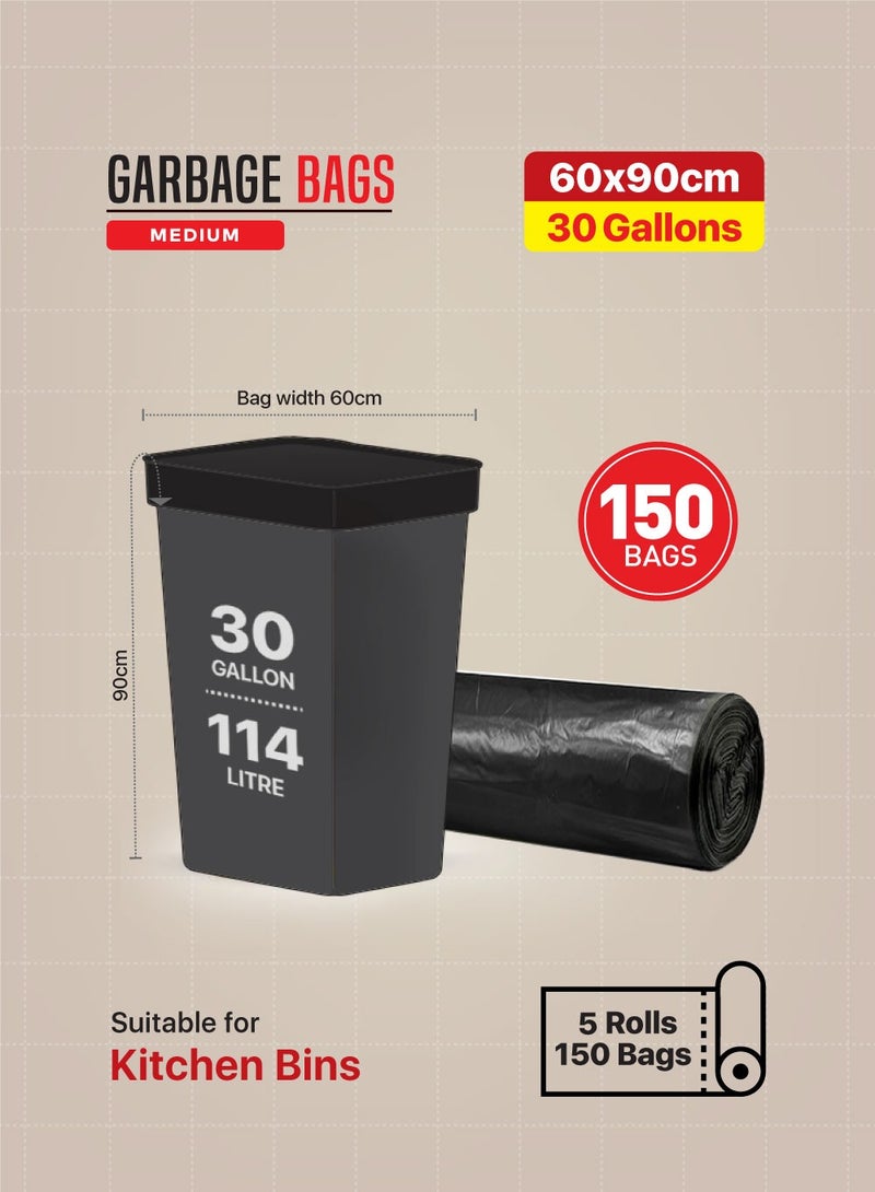 Tru Garbage Bags Roll 30Gallon Heavy Duty (30pc x 5 Rolls) 150Bags - Black - Image 3