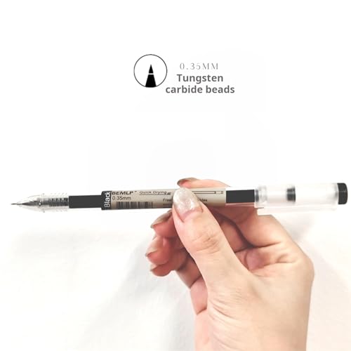 BEMLP Gel ink Pen 0.35mm Black Liquid Ink Rollerball Gel Pens Quick Drying fine point Pens Ballpoint Japanese Pens Premium School Office student Exam Writing Stationery Supply 12 Pcs/Set (Black) - Image 2