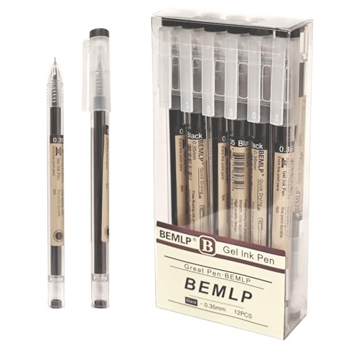 BEMLP Gel ink Pen 0.35mm Black Liquid Ink Rollerball Gel Pens Quick Drying fine point Pens Ballpoint Japanese Pens Premium School Office student Exam Writing Stationery Supply 12 Pcs/Set (Black) - Image 1