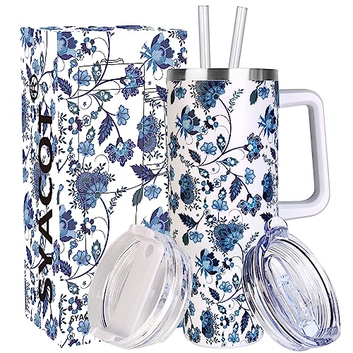 SYACOT 40 oz Tumbler with Handle and Straw Stainless Steel Insulated Tumbler Leak Proof Lid and Straw Lid Reusable Travel Mug Coffee Mug Cup Dishwasher Safe Keep Drinks Cold and Hot (Ceramics) - Image 1