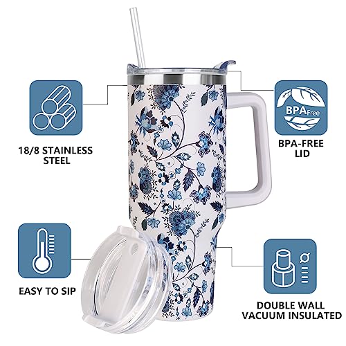 SYACOT 40 oz Tumbler with Handle and Straw Stainless Steel Insulated Tumbler Leak Proof Lid and Straw Lid Reusable Travel Mug Coffee Mug Cup Dishwasher Safe Keep Drinks Cold and Hot (Ceramics) - Image 4