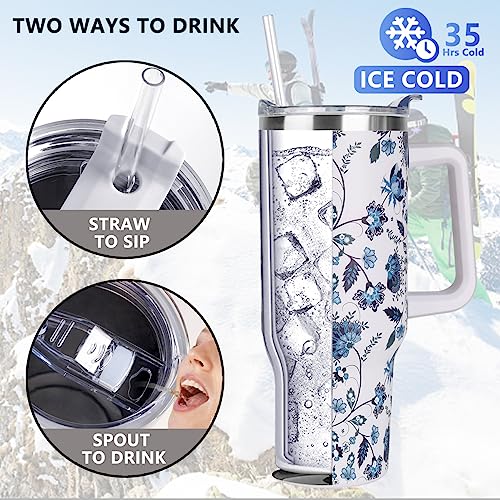 SYACOT 40 oz Tumbler with Handle and Straw Stainless Steel Insulated Tumbler Leak Proof Lid and Straw Lid Reusable Travel Mug Coffee Mug Cup Dishwasher Safe Keep Drinks Cold and Hot (Ceramics) - Image 3