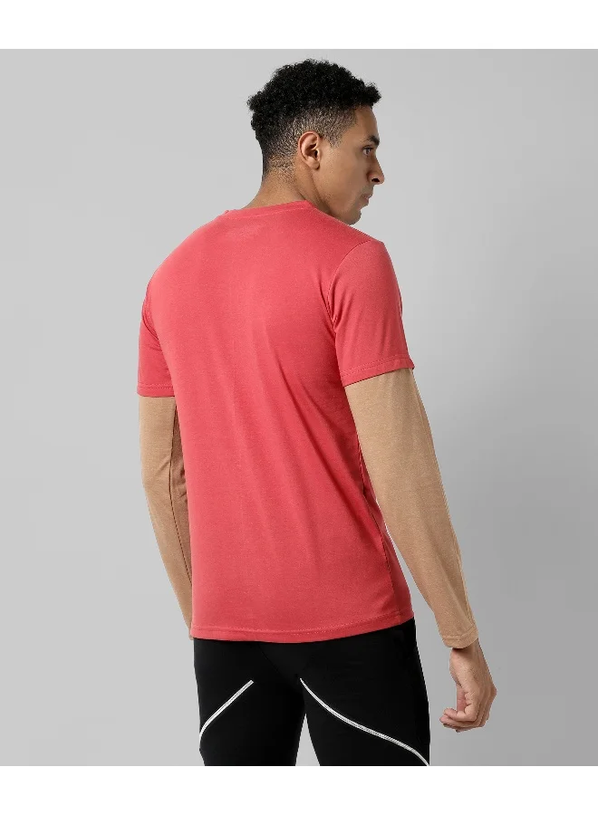 Campus Sutra Men's Red Printed Regular Fit  Casual T-Shirt