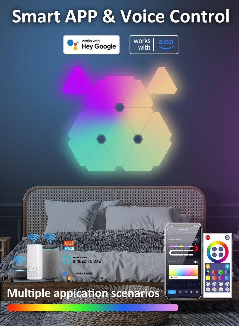 عربست ألواح إضاءة حائط LED ثلاثية الألوان الذكية، ديكور منزلي ذكي بتقنية Wi-Fi ومزامنة الموسيقى، متوافقة مع Alexa وGoogle Assistant، لغرف الألعاب، الحفلات، الديكور الداخلي (عبوة من 6 قطع) - Image 3