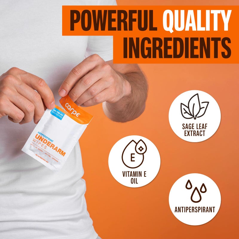 Carpe Antiperspirant Underarm Wipes for Sweat Blocking, Deodorizing, and Cleansing When Youâ€™re On the Move - 15 Residue Free, Individually Wrapped Wipes - Clean and Refreshing Scent - Image 4