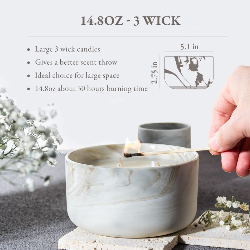Hidden Label Vanilla Caramel Soy Candle, 14.8oz Soy Wax, 3 Wicks, Long-Lasting with Heat-Resistant Ceramic Jar, Soy Candles for Home Scented, Large Candle Gift for Womens at Living rooms Bedrooms Bathrooms Offices - Image 4