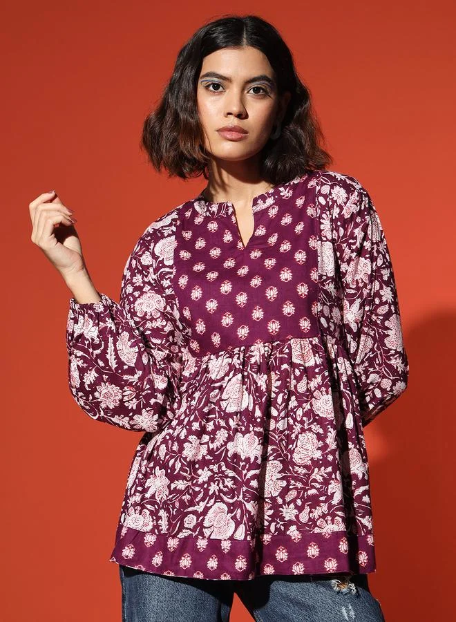 Take Two Printed Purple Tunic Top By The Dry State