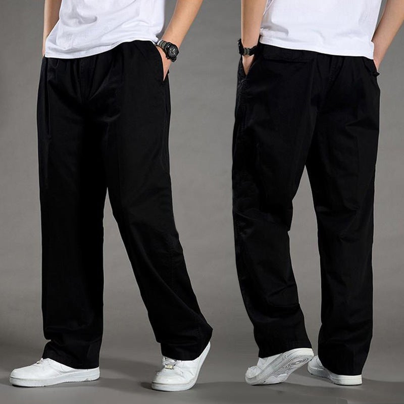Loose Fit Straight Leg Cotton Trousers Elastic Waist Casual Pants Large Size Workwear for Men Spring Autumn Midlife iron gray  - Image 4