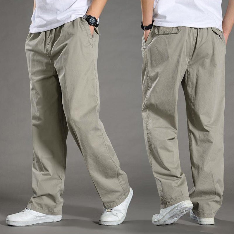 Loose Fit Straight Leg Cotton Trousers Elastic Waist Casual Pants Large Size Workwear for Men Spring Autumn Midlife iron gray  - Image 2