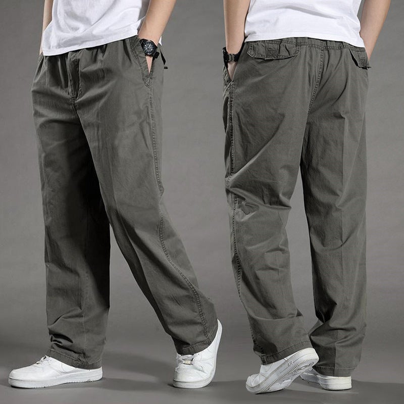 Loose Fit Straight Leg Cotton Trousers Elastic Waist Casual Pants Large Size Workwear for Men Spring Autumn Midlife iron gray  - Image 3