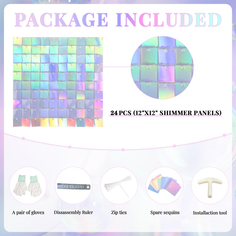 Kate Shimmer Wall Backdrop Iridescent Silver Wall Panels 24Pcs Square Sequin Shimmer Wall Backdrop Decoration for Birthday Party,Wedding, Anniversary - Image 4