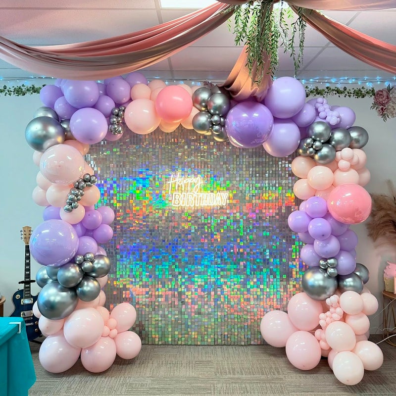 Kate Shimmer Wall Backdrop Iridescent Silver Wall Panels 24Pcs Square Sequin Shimmer Wall Backdrop Decoration for Birthday Party,Wedding, Anniversary - Image 2