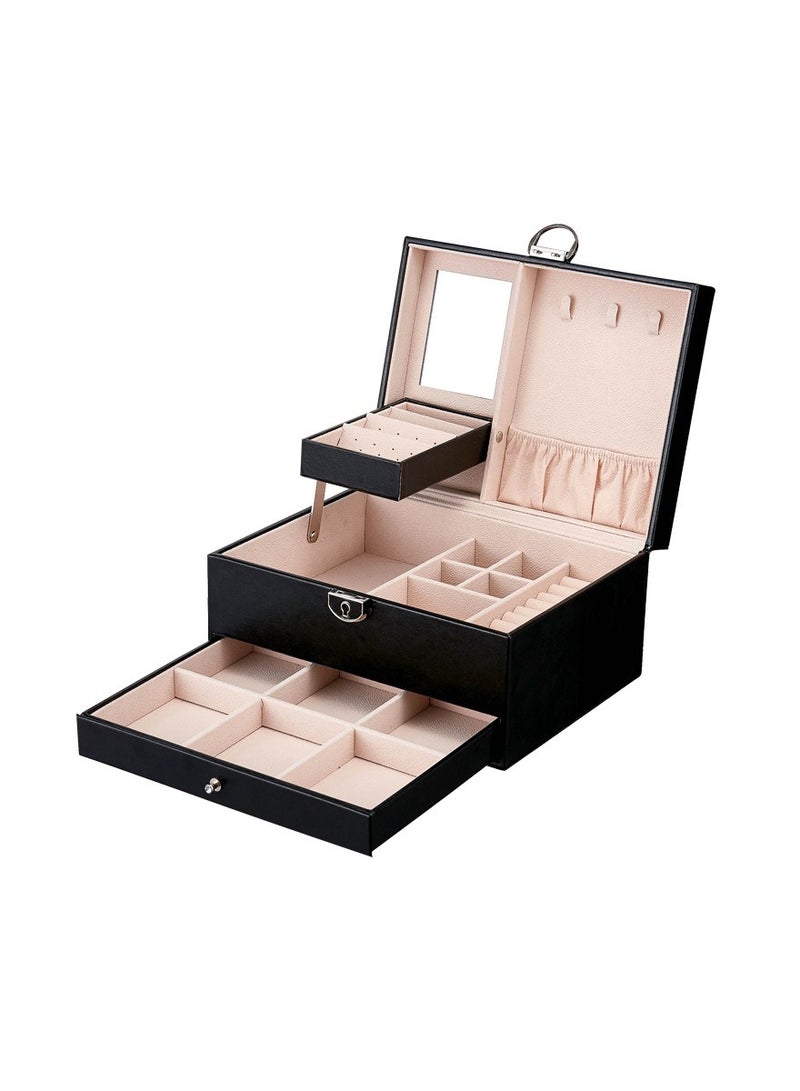 ARNOTEC PU Leather Jewelry Box Organizer – Travel Jewelry Storage Case for Rings, Earrings, Necklaces, Bracelets & Watches – Portable Display Container Gift for Women & Girls  - Image 2