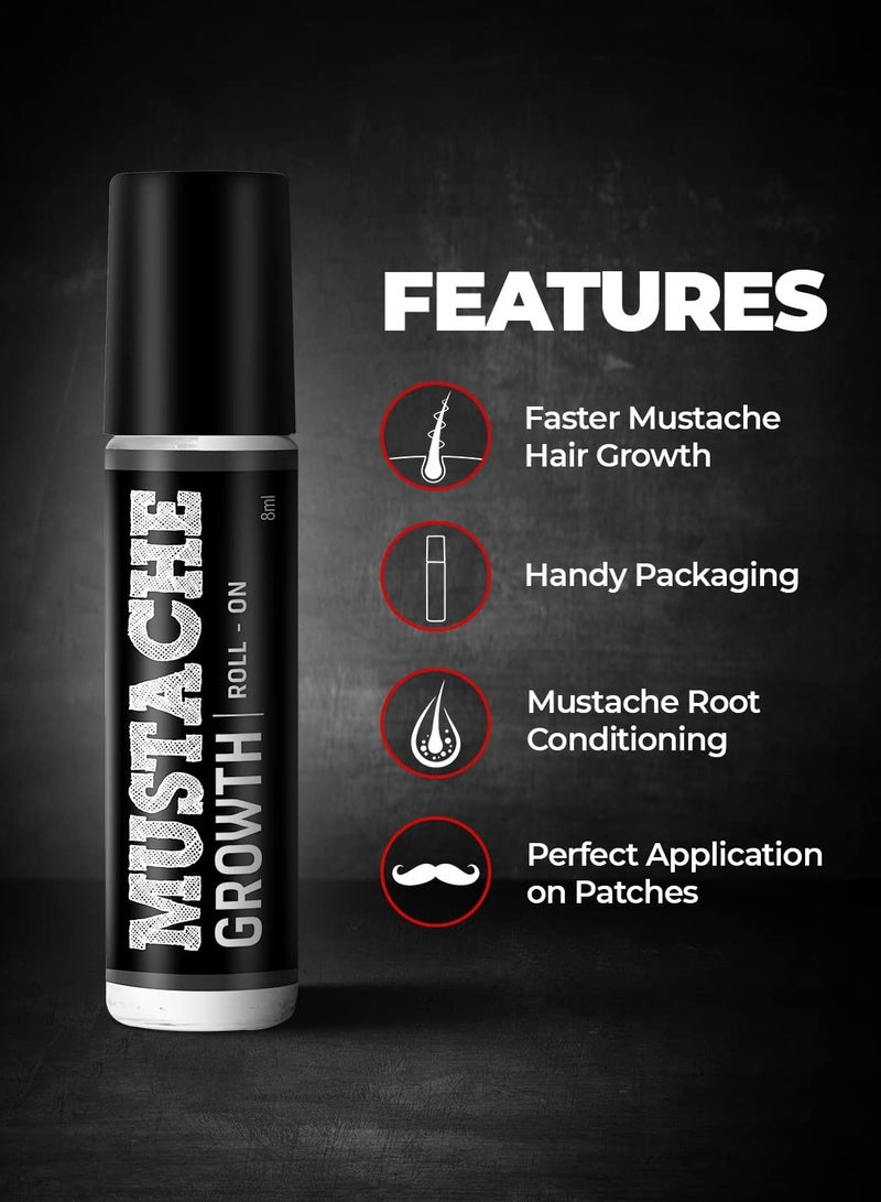 BEARDO Mustache Growth Roll On 8 ml - Stimulates Hair follicles - enriched of Almond & Coconut Oil - Image 2