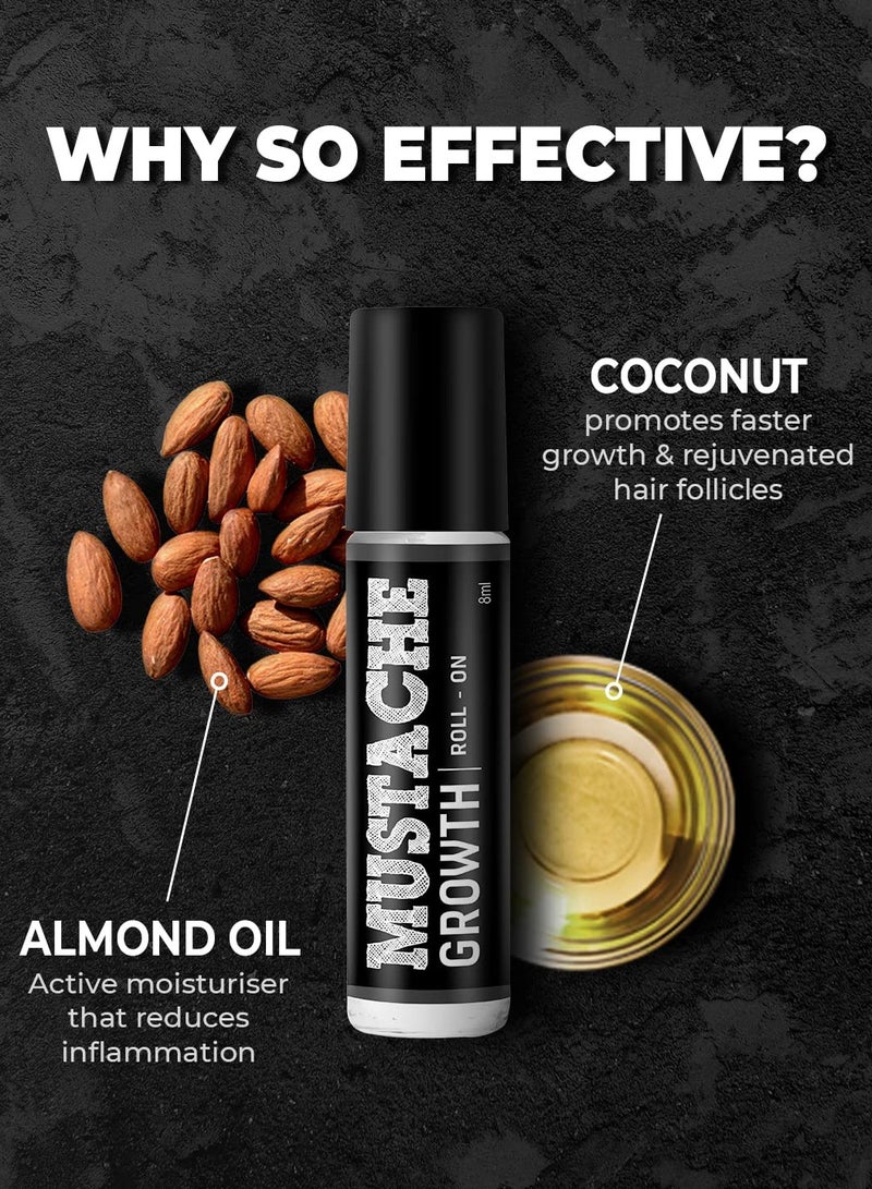 BEARDO Mustache Growth Roll On 8 ml - Stimulates Hair follicles - enriched of Almond & Coconut Oil - Image 4