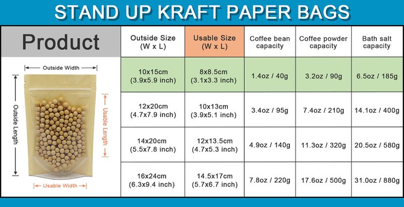 FERENLI 50 Pcs 3.9x5.9 inch (Inside Size 3.1x3.3) Clear Front Brown Kraft Paper for Zip Plastic Package Lock Bag Doypack Stand Up Pouch Reclosable Pouch Nuts Coffee Food Storage Packaging Pack - Image 2