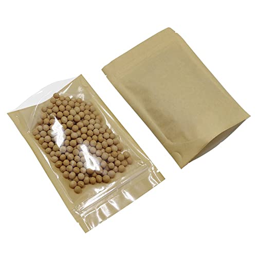 FERENLI 50 Pcs 3.9x5.9 inch (Inside Size 3.1x3.3) Clear Front Brown Kraft Paper for Zip Plastic Package Lock Bag Doypack Stand Up Pouch Reclosable Pouch Nuts Coffee Food Storage Packaging Pack - Image 5