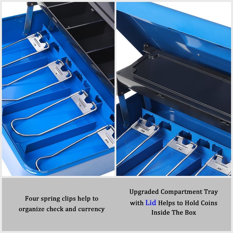 Jssmst Locking Metal Cash Box with Coin Lid, 11.8L x 9.5W x 3.5H Inches, Safe Money Box with Key Lock, Blue, SM-CB0513BL - Image 3