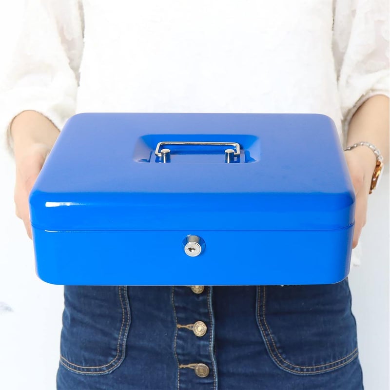 Jssmst Locking Metal Cash Box with Coin Lid, 11.8L x 9.5W x 3.5H Inches, Safe Money Box with Key Lock, Blue, SM-CB0513BL - Image 5