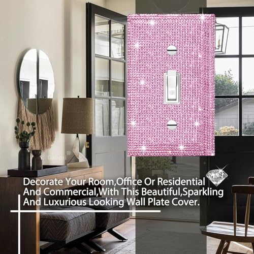 Gaocai Silver Shiny Pink Rhinestones Light Switch Cover Plate Decorative Wall Plate Rhinestones Single Light Switch Cover - Image 5