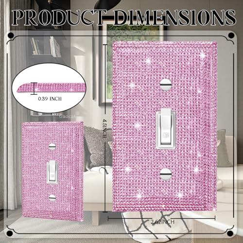 Gaocai Silver Shiny Pink Rhinestones Light Switch Cover Plate Decorative Wall Plate Rhinestones Single Light Switch Cover - Image 2