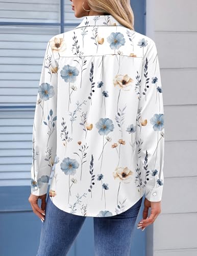 Zeagoo Button Down Shirts for Women Business Casual White Floral Dressy Tops Long Sleeve Work Blouses Outfit 2025 - Image 4