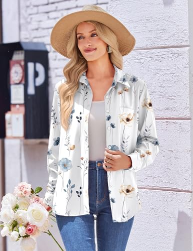 Zeagoo Button Down Shirts for Women Business Casual White Floral Dressy Tops Long Sleeve Work Blouses Outfit 2025 - Image 2