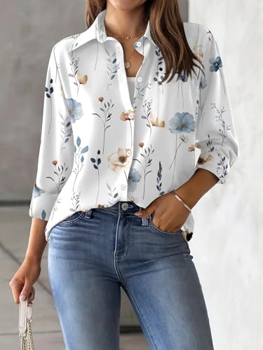 Zeagoo Button Down Shirts for Women Business Casual White Floral Dressy Tops Long Sleeve Work Blouses Outfit 2025 - Image 5