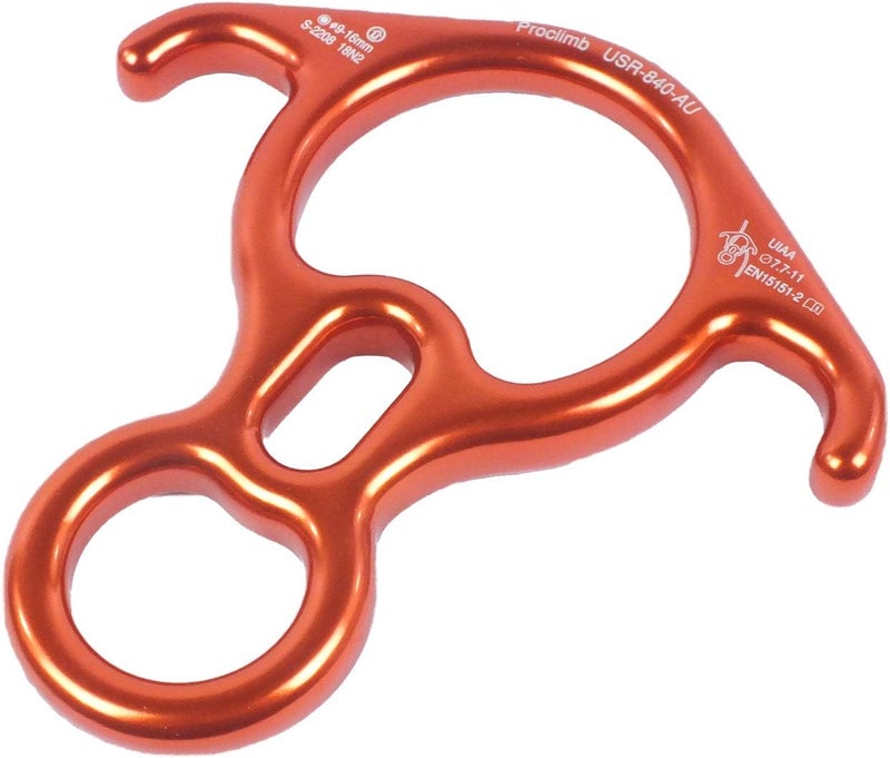 ProClimb 40kN Fall Rescue Big 8 Aluminum Descender with Bent-Ears Rappelling Gear Belay Device (Orange) - Image 3